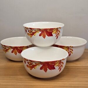 New Set Of 4-Royal Norfolk Autumn Leaves & Acorns Ceramic Soup Cereal Bowls 6"